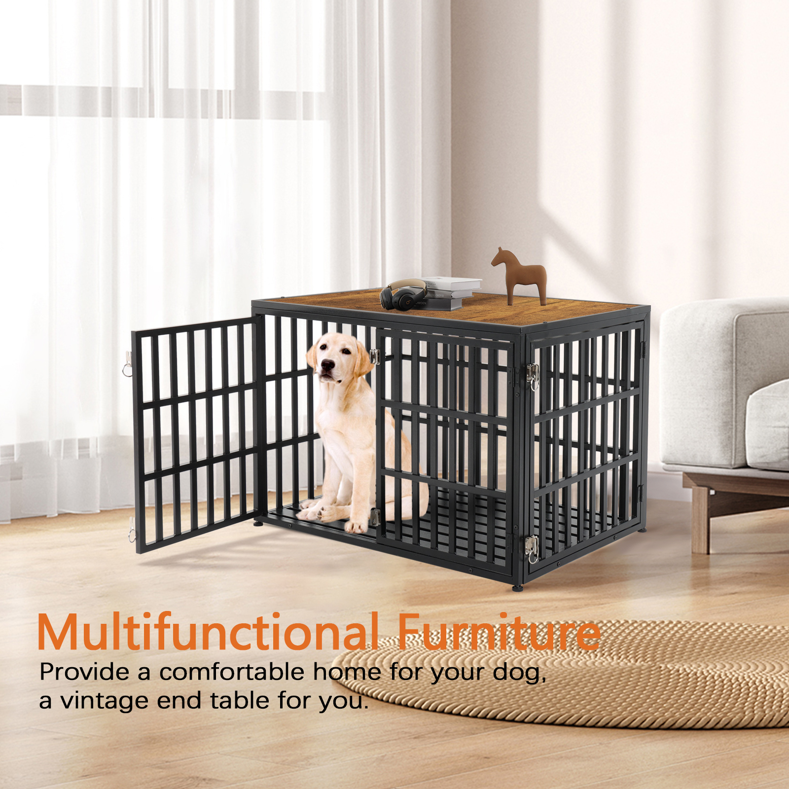 LUCKUP Heavy Duty Dog Crate Furniture f, Dog Kennel Indoor Dog Cage