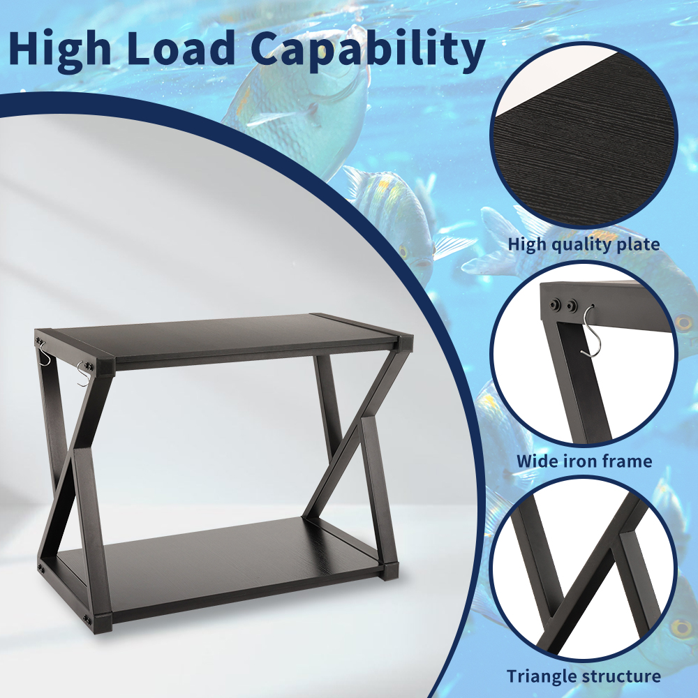 SMONTER Fish Tank Stand 40 Gallon Aquarium Stand Metal Heavy Duty Turtle Tank Shelf with Hooks, L36.6*W18.1*H28, Black Oak Grain (Stand Only)