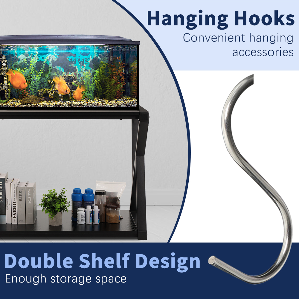 SMONTER Fish Tank Stand 40 Gallon Aquarium Stand Metal Heavy Duty Turtle Tank Shelf with Hooks, L36.6*W18.1*H28, Black Oak Grain (Stand Only)