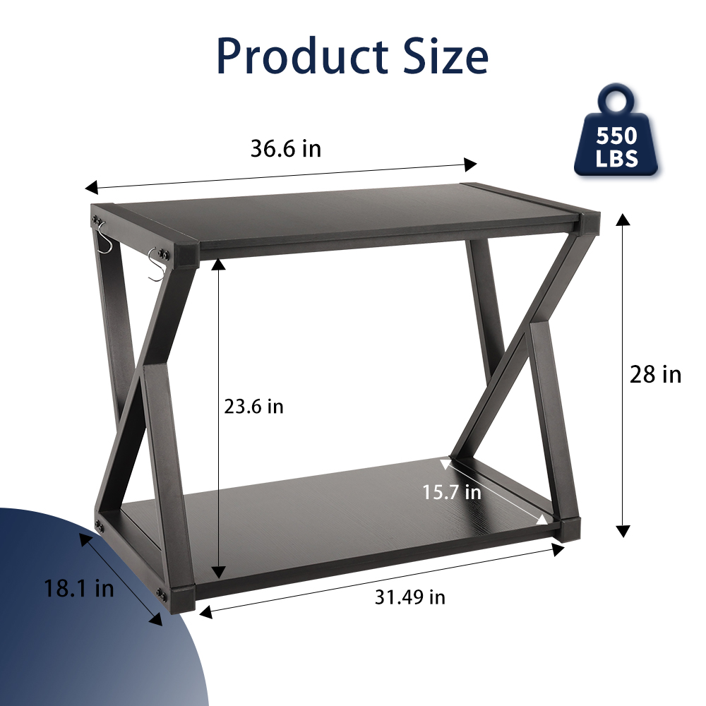SMONTER Fish Tank Stand 40 Gallon Aquarium Stand Metal Heavy Duty Turtle Tank Shelf with Hooks, L36.6*W18.1*H28, Black Oak Grain (Stand Only)