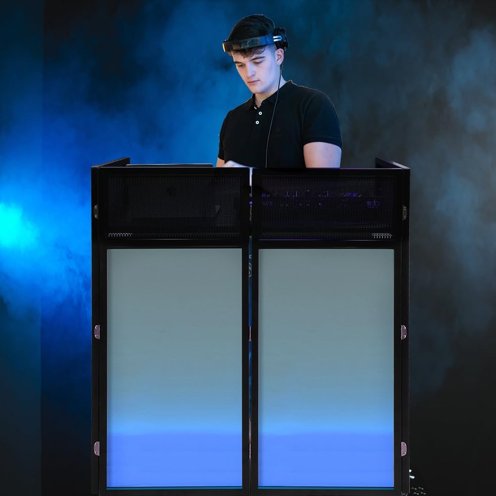 LUCKUP Portable DJ Booth 41"L x 20"W DJ Facade with White & Black Scrim,