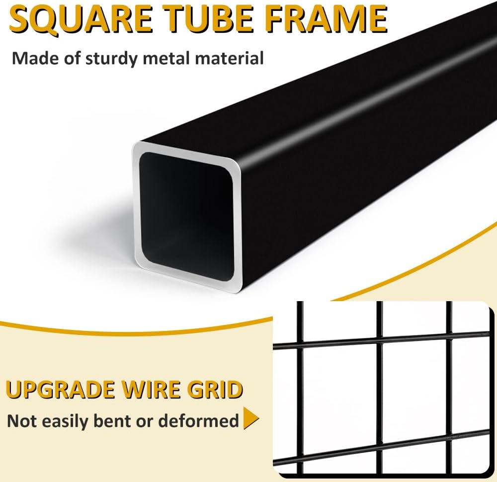LUCKUP Grid Wall Panels Standing Wire Grid, Display Rack with T-Base Wheels Freestanding Gridwall Panel Tower for Shows, Black