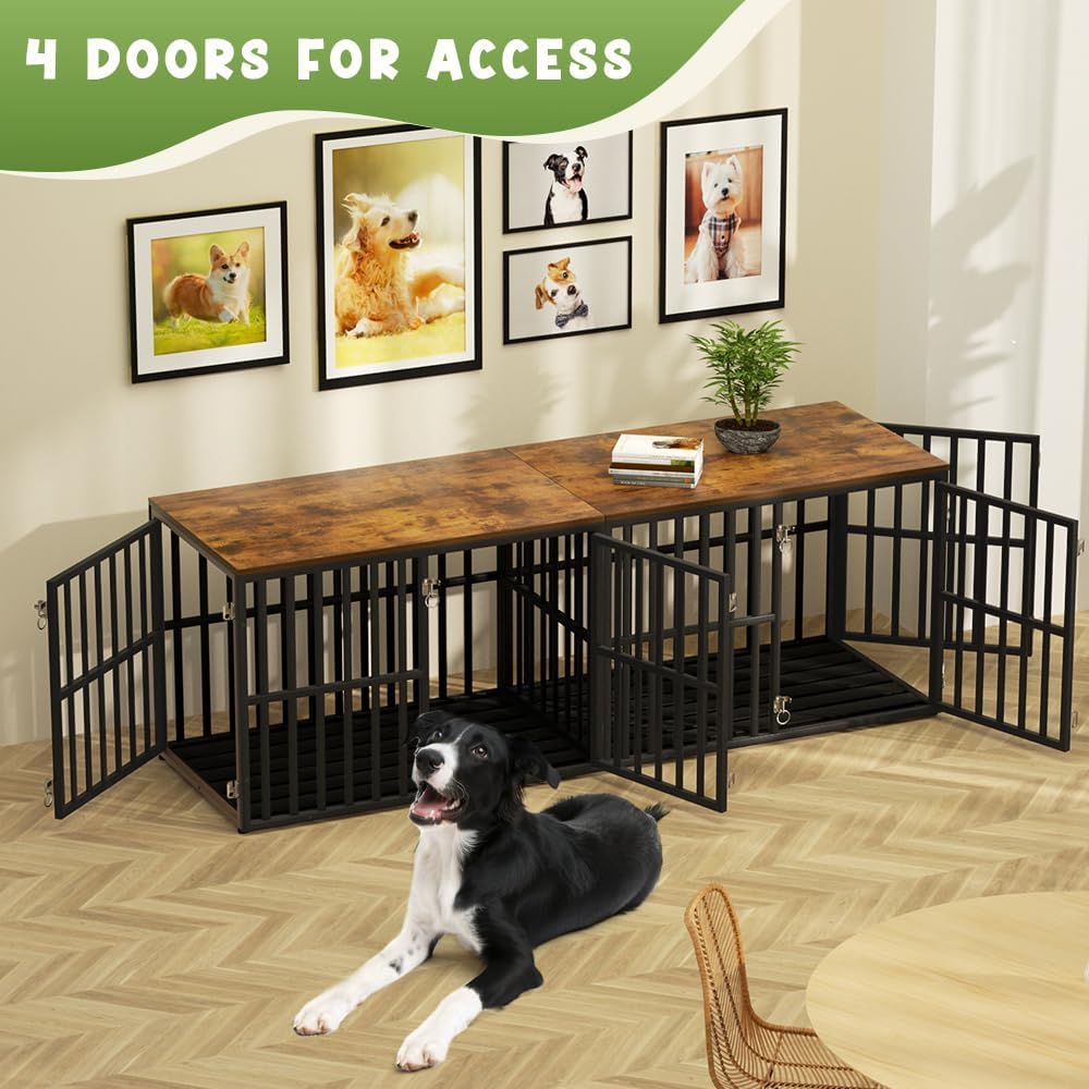 LUCKUP HEAVY DUTY DOG CAGE - Furniture with Divider and 4 Doors for 2 Dogs