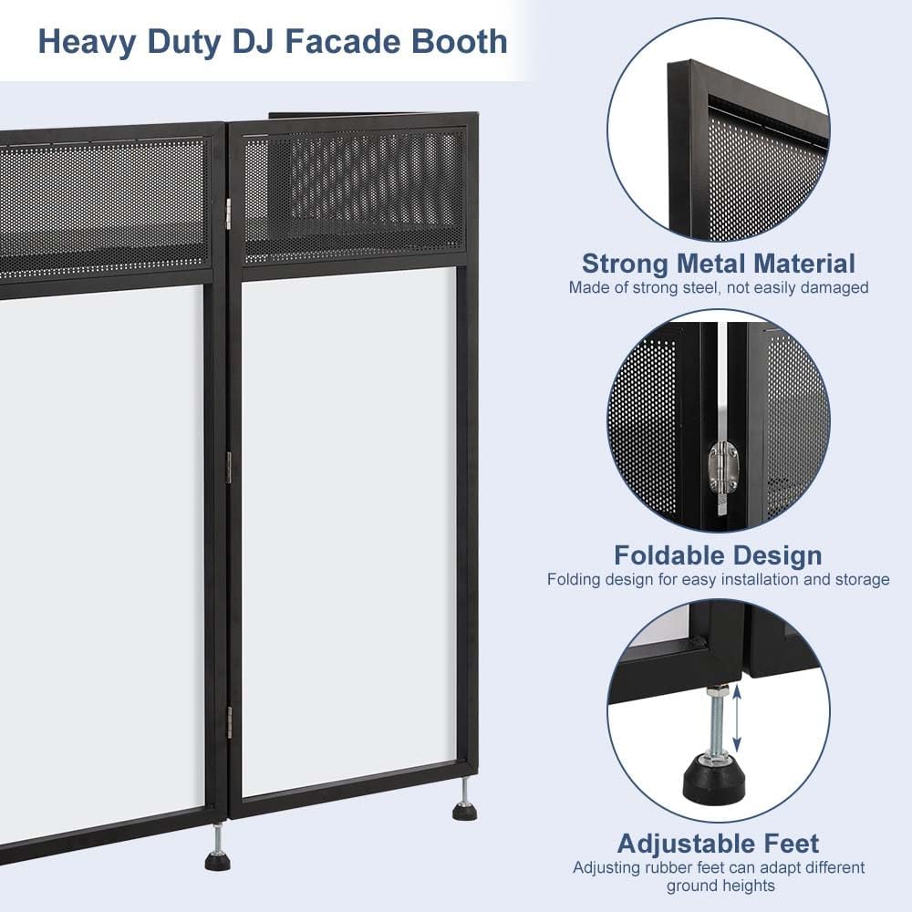 LUCKUP Portable DJ Booth 41"L x 20"W DJ Facade with White & Black Scrim,