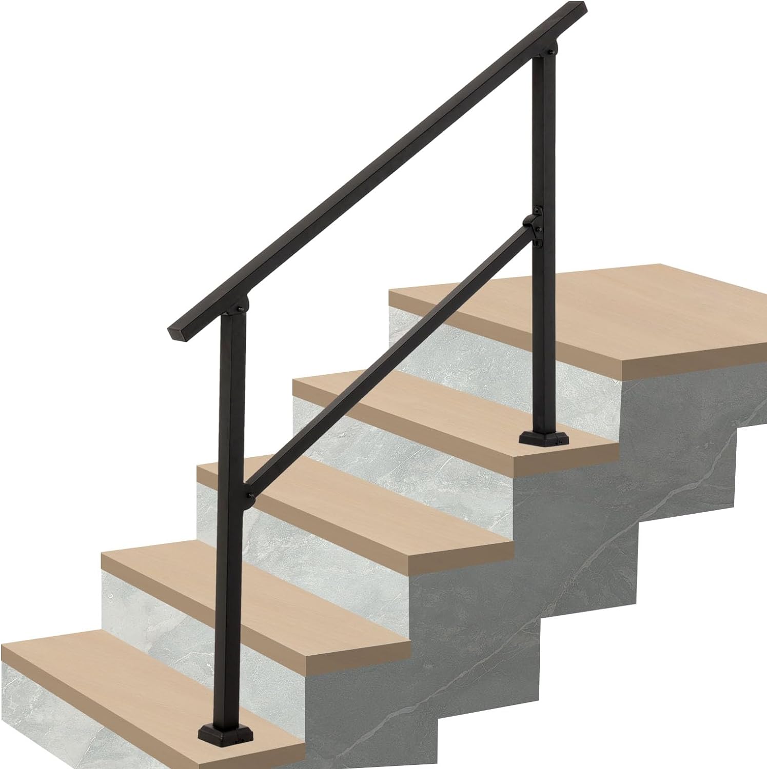 LUCKUP Handrails for Outdoor Steps, Fit 3-4 Stairs Railing for Exterior Steps, Wrought Iron Railing with Installation Kit for Deck Gates Porch Concrete Fit