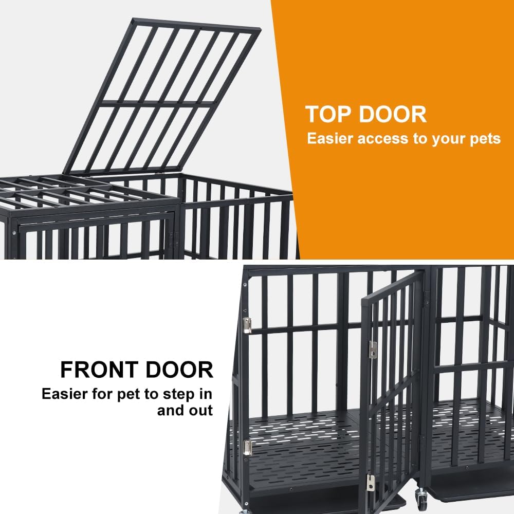 LUCKUP Heavy Duty Dog Cage 48" Extra Large Metal Dog Cage Kennel