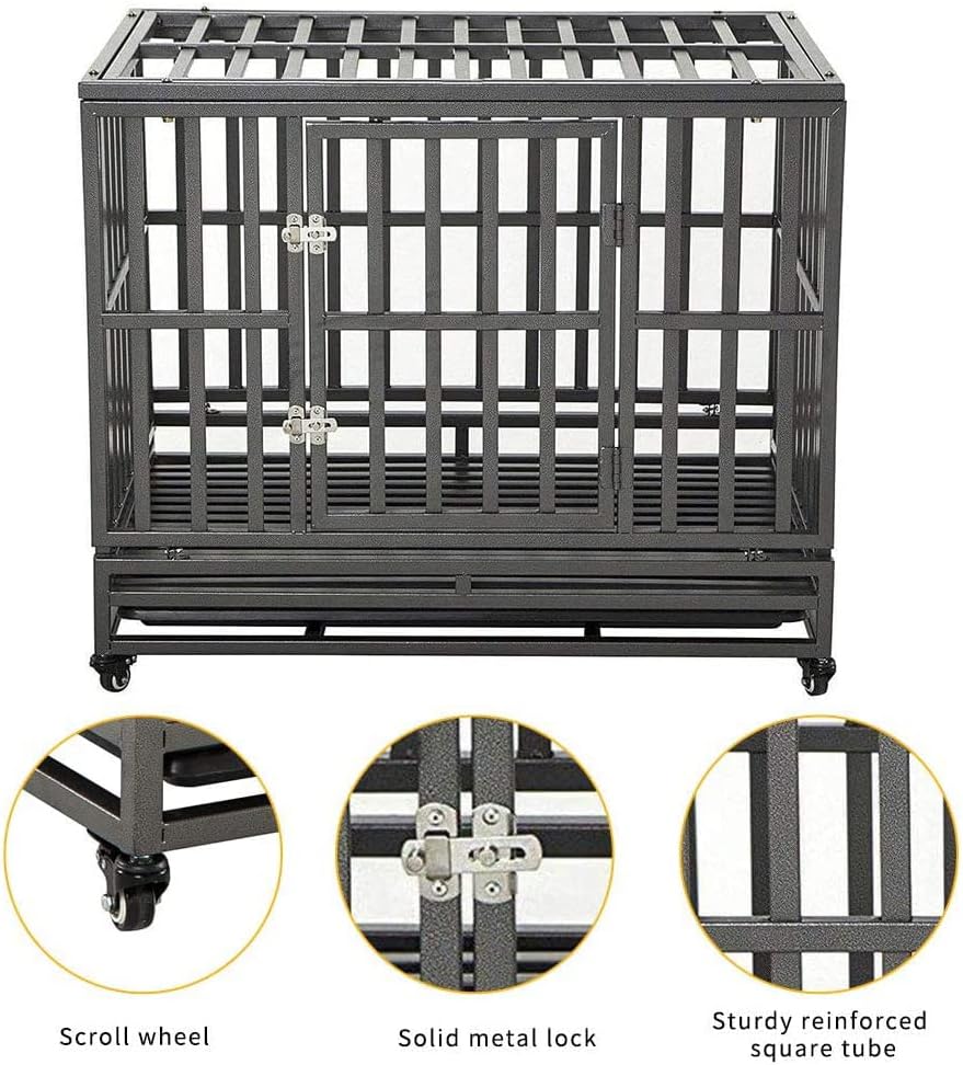 LUCKUP Heavy Duty Dog Cage Metal Kennel and Crate for Large Dogs,Easy to Assemble Pet Playpen with Four Wheels,Black