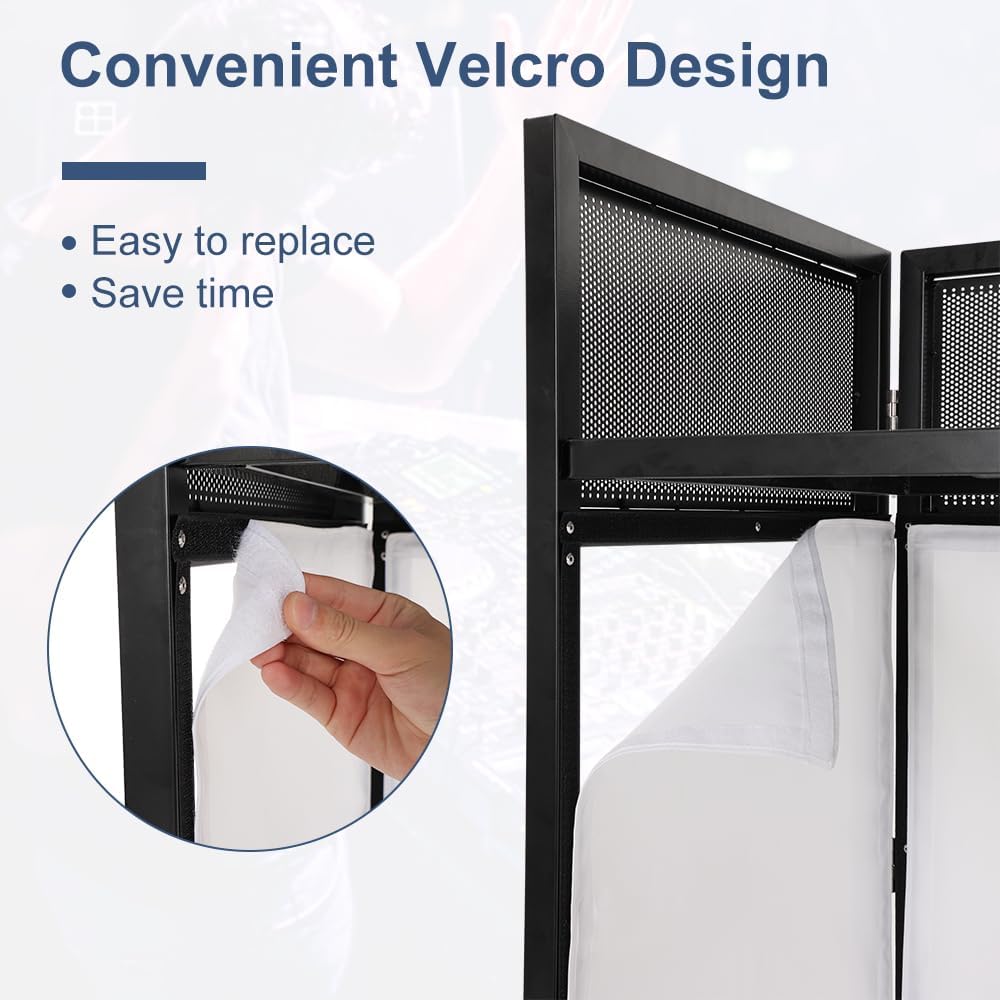 LUCKUP Portable DJ Booth 41"L x 20"W DJ Facade with White & Black Scrim,