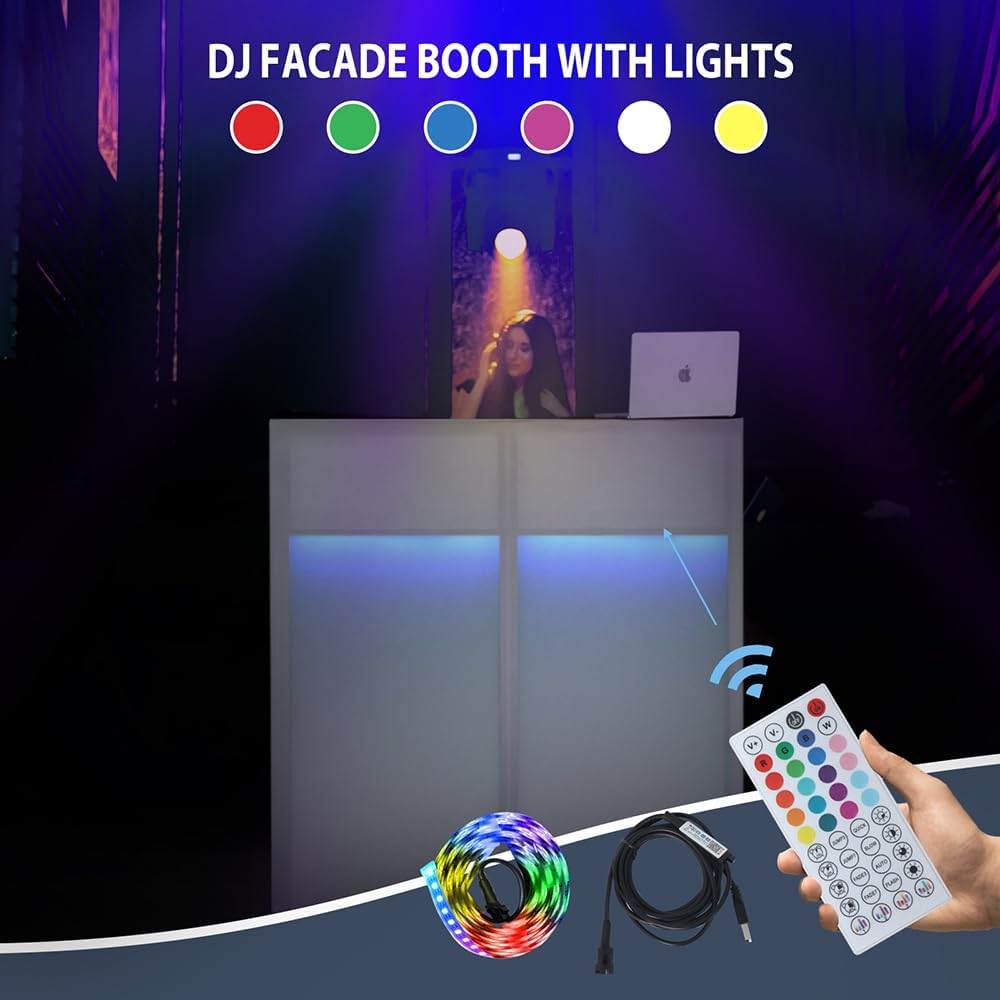 LUCKUP Portable DJ Booth Facade with White & Black Scrim, Foldable DJ Table Station with Adjustable Feet for Party