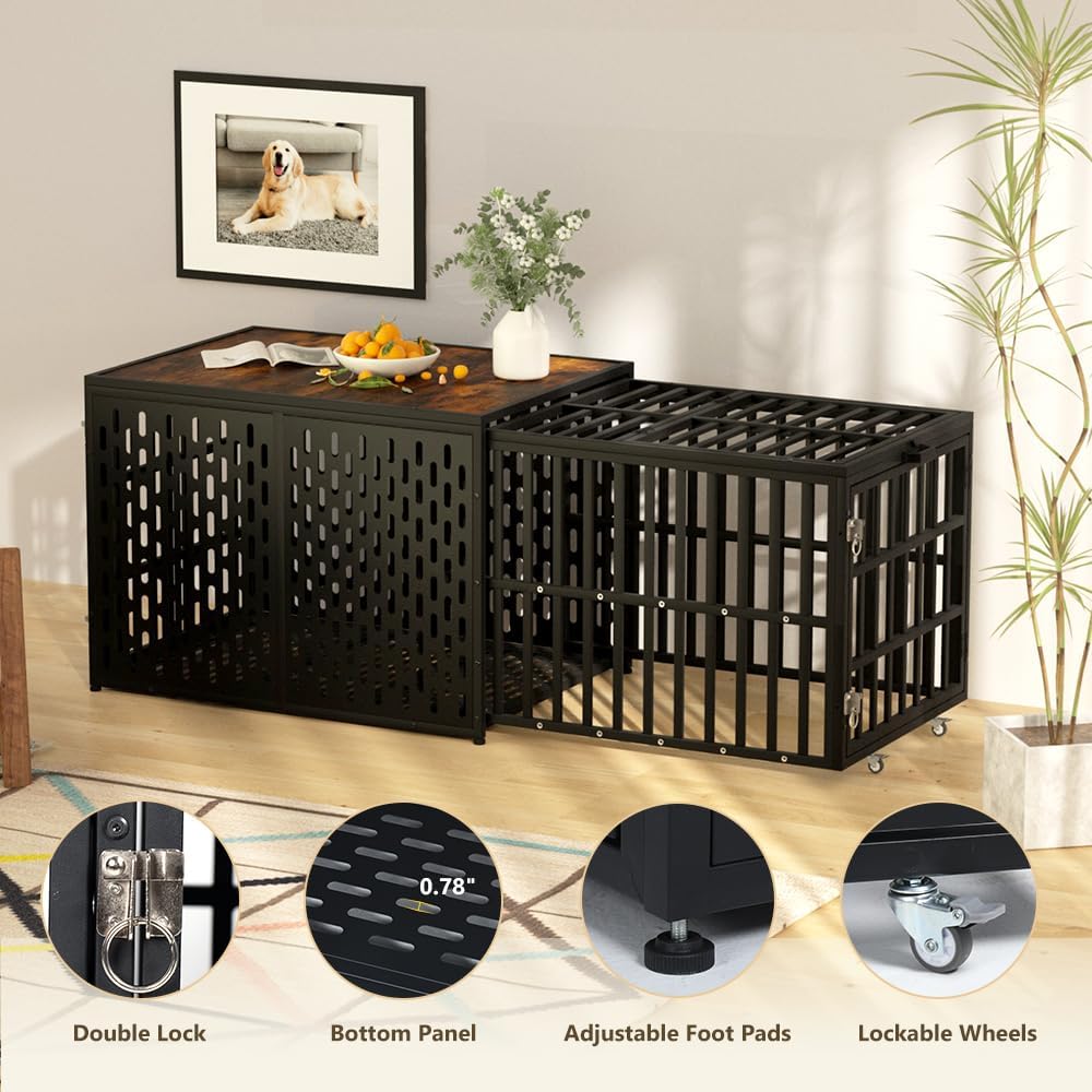LUCKUP Heavy Duty Dog Crate Furniture Dog Cage Kennel PullOut Design