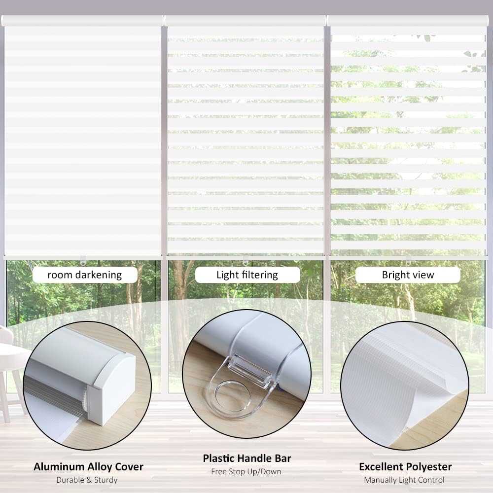 LUCKUP Cordless Dual Layer Zebra Roller Blinds