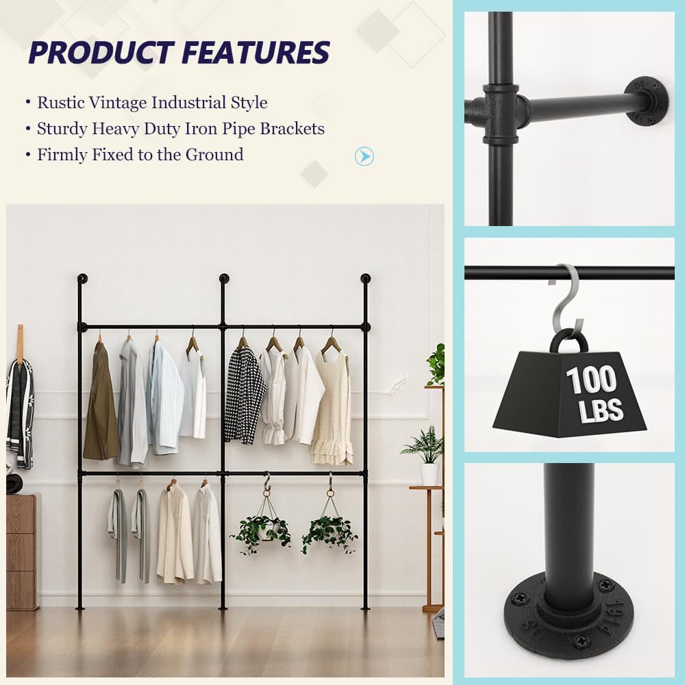 LUCKUP Industrial Pipe Clothing Rack