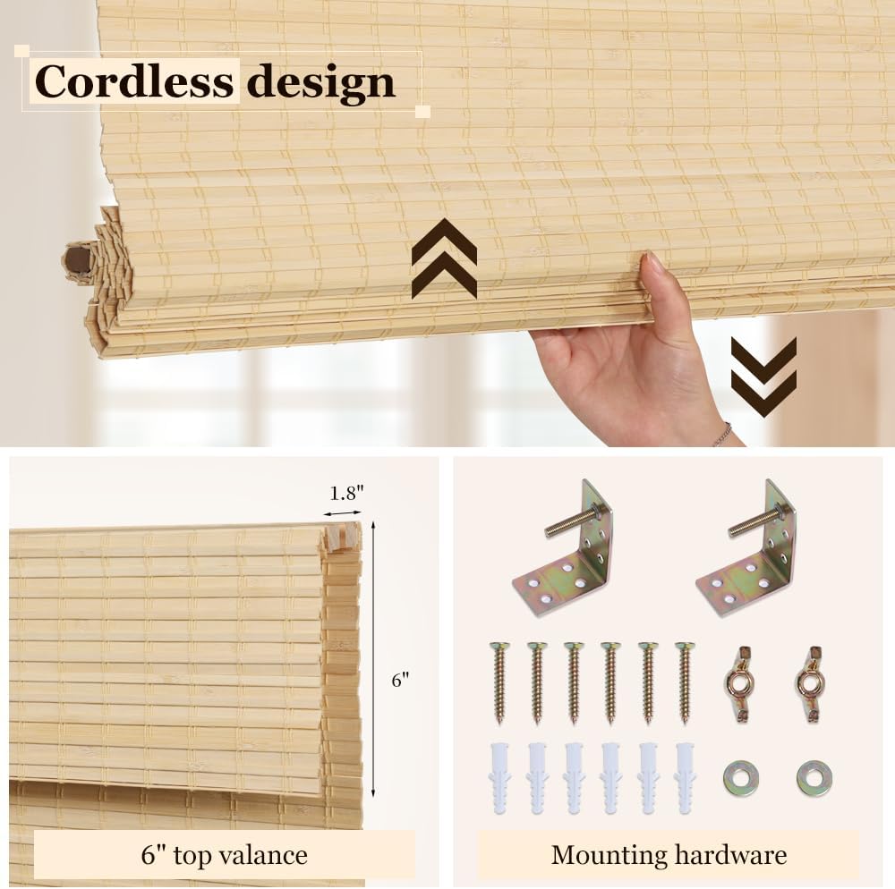 LUCKUP Cordless Bamboo Roman Blinds Shades