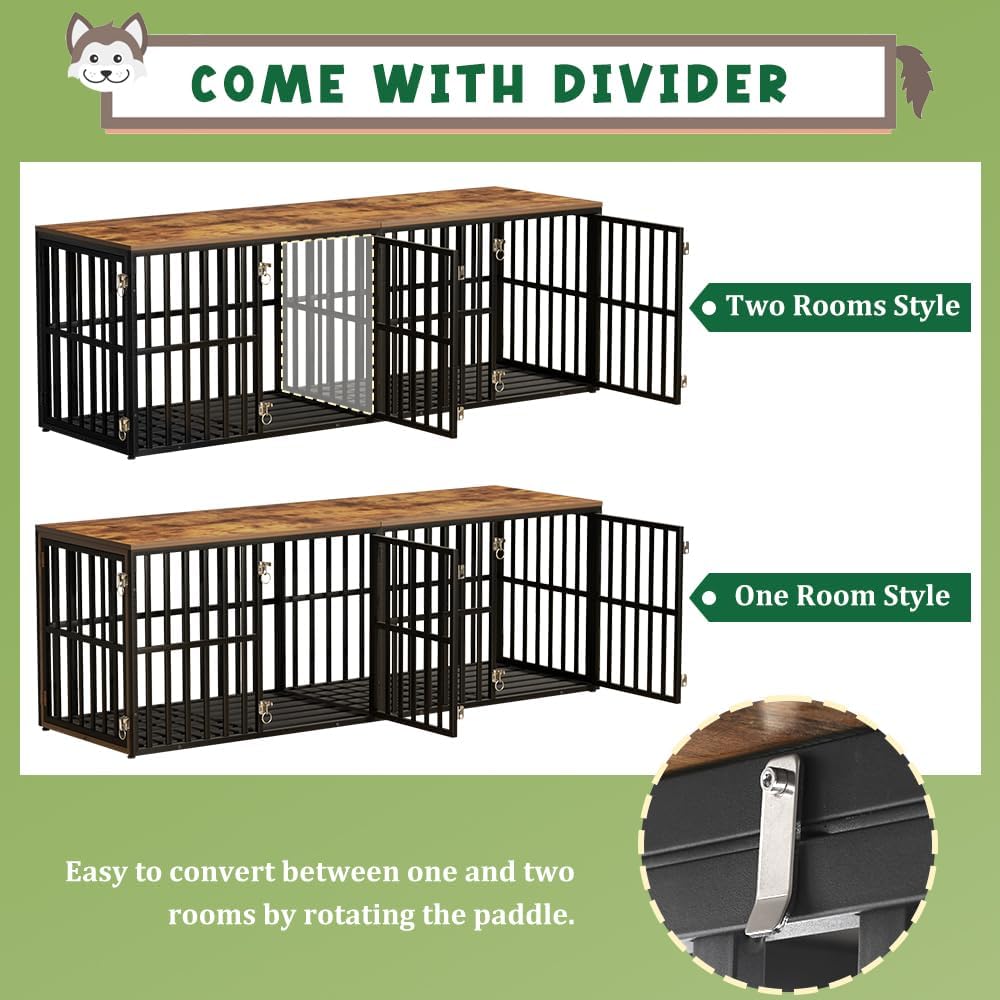 LUCKUP HEAVY DUTY DOG CAGE - Furniture with Divider and 4 Doors for 2 Dogs
