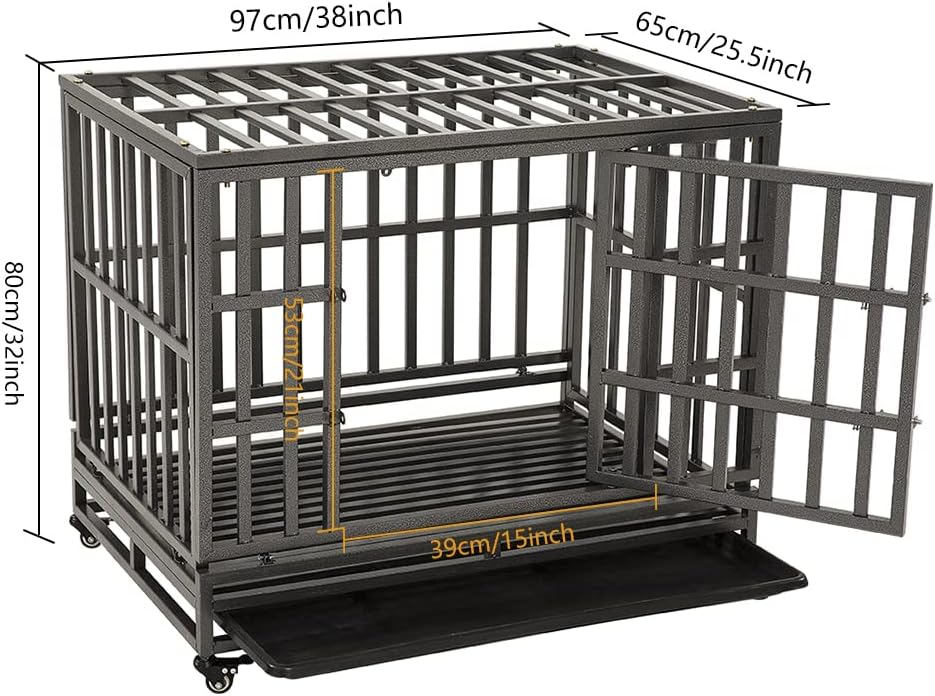 LUCKUP Heavy Duty Dog Cage - I Shape with Two Prevent Escape Lock