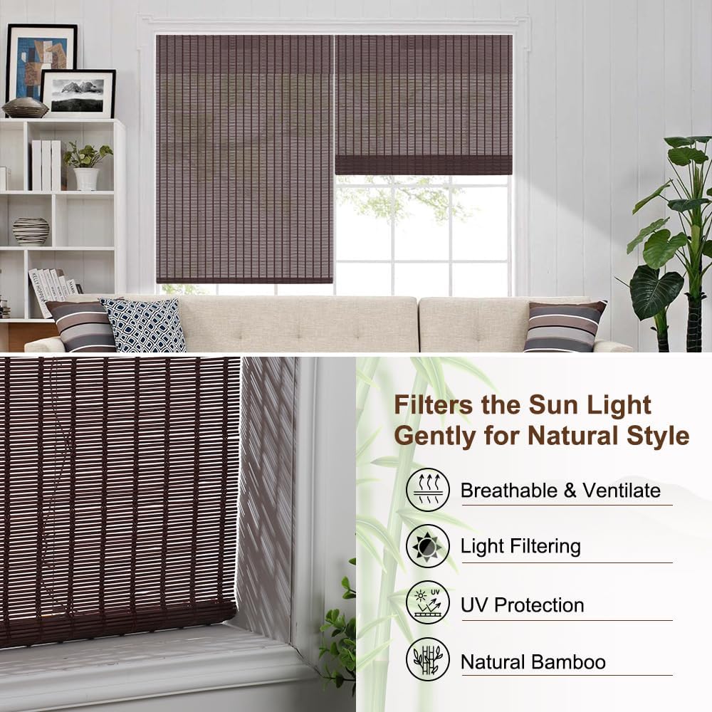LUCKUP Cordless Bamboo Roman Shades