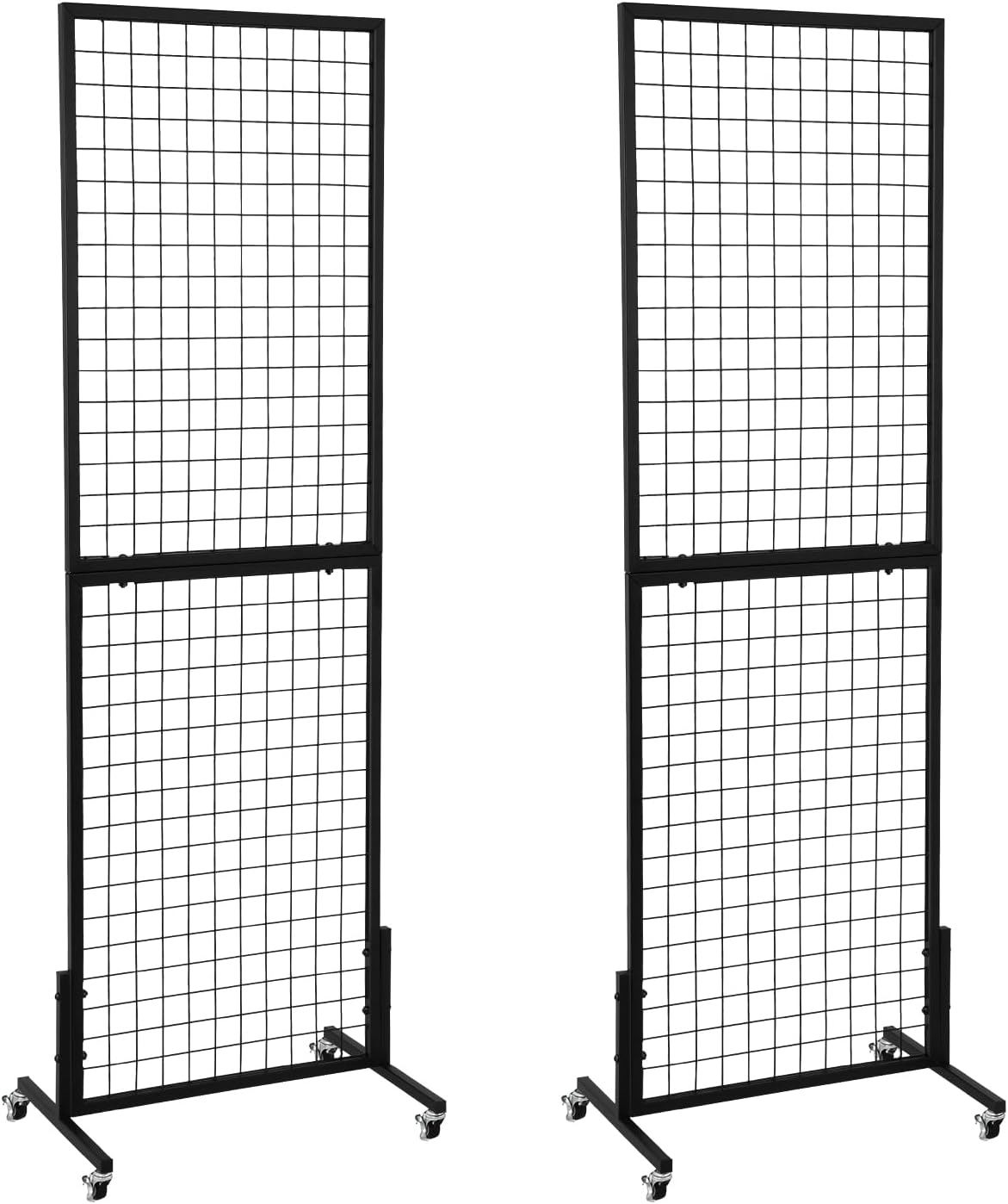 LUCKUP Grid Wall Panels Standing Wire Grid, Display Rack with T-Base Wheels Freestanding Gridwall Panel Tower for Shows, Black
