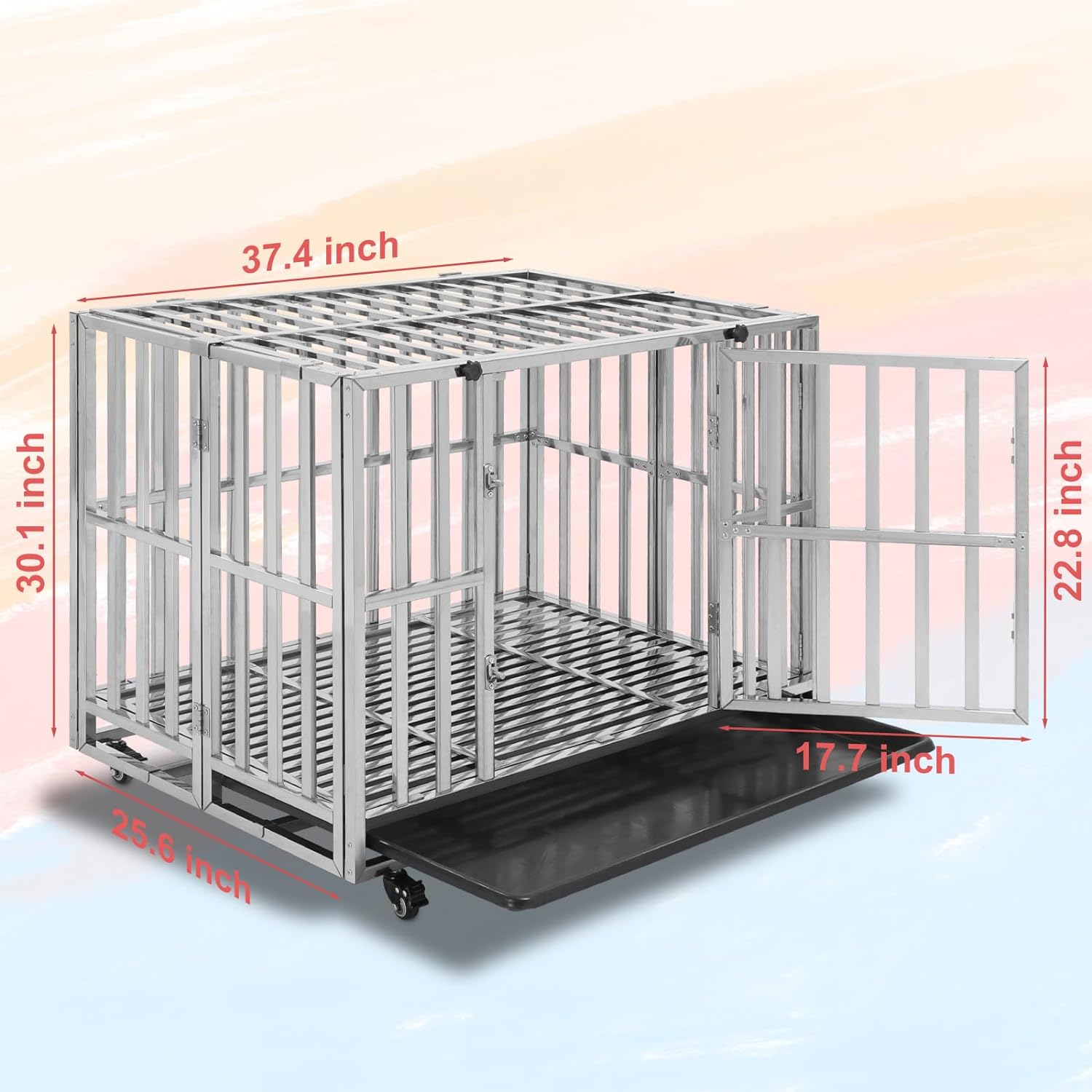 LUCKUP 40 Heavy Duty Stainless Steel Dog Crate Kennel Foldable Metal