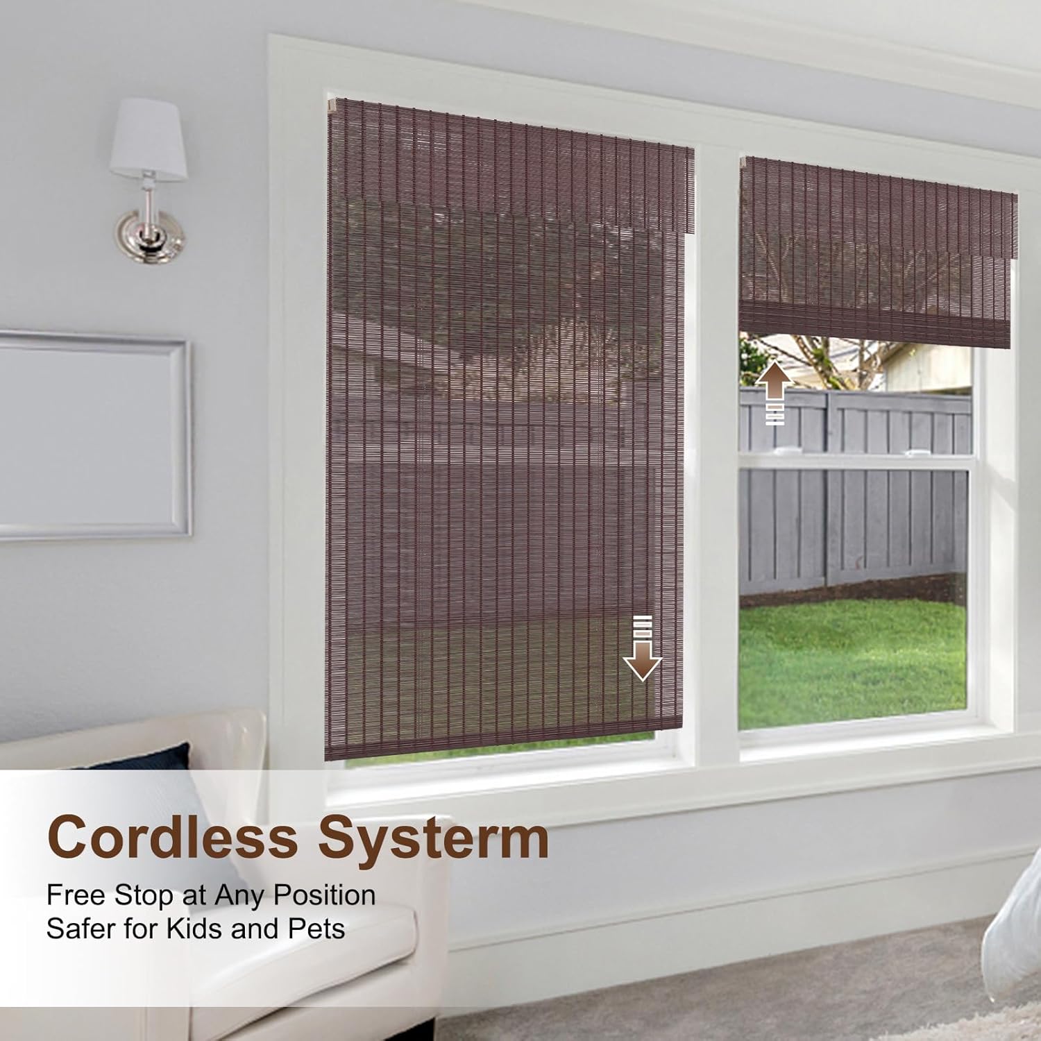 LUCKUP Cordless Bamboo Roman Shades