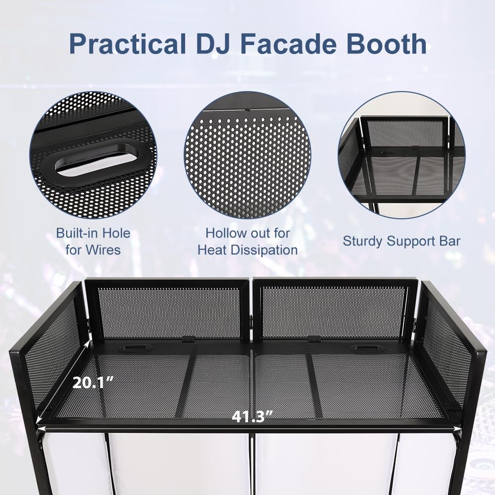LUCKUP Portable DJ Booth 41"L x 20"W DJ Facade with White & Black Scrim,
