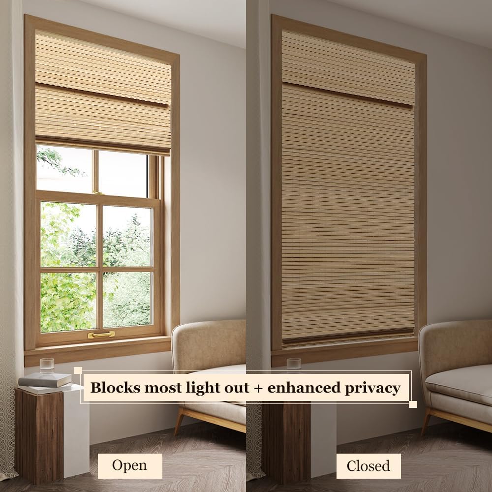 LUCKUP Cordless Bamboo Roman Blinds Shades