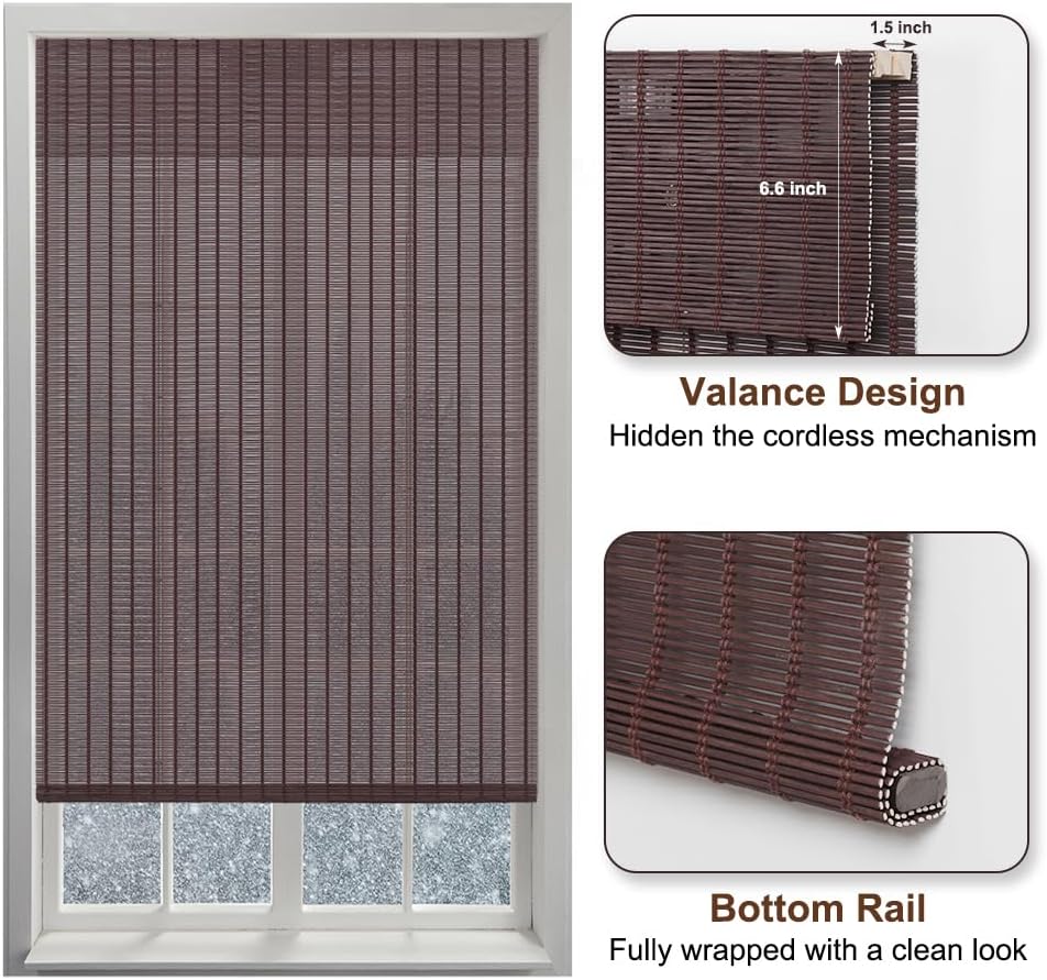 LUCKUP Cordless Bamboo Roman Shades