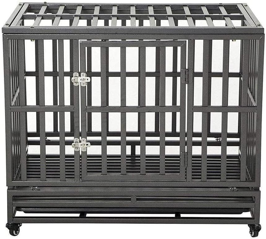 LUCKUP Heavy Duty Dog Cage Metal Kennel and Crate for Large Dogs,Easy to Assemble Pet Playpen with Four Wheels,Black