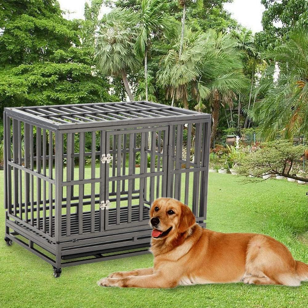 LUCKUP Heavy Duty Dog Cage Metal Kennel and Crate for Large Dogs,Easy