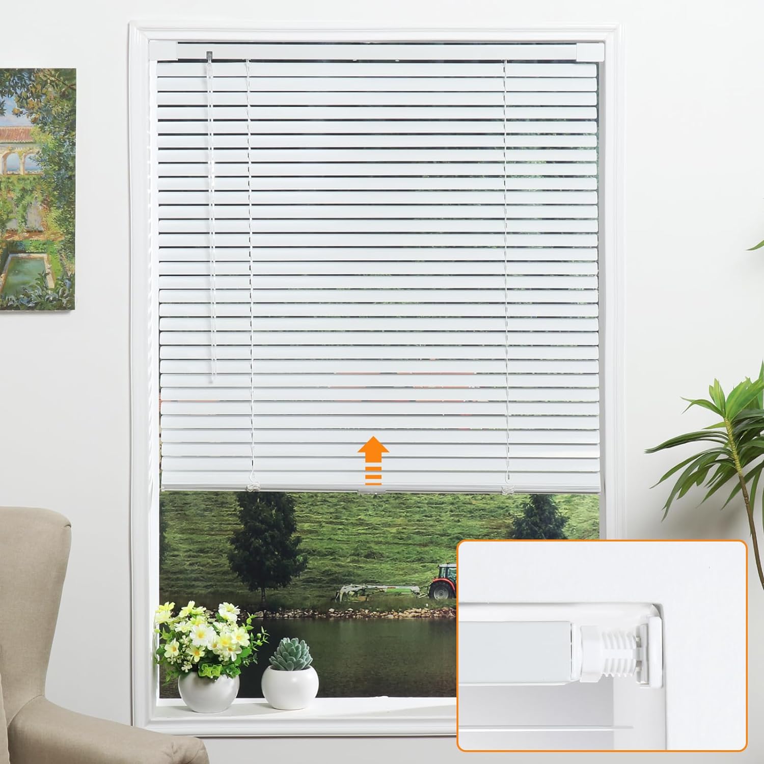 LUCKUP No Tools-No Drill 1" Aluminum Horizontal Mini Blinds Shades for Window, Light Filtering Inside Installation, White, 31" W x 64" L