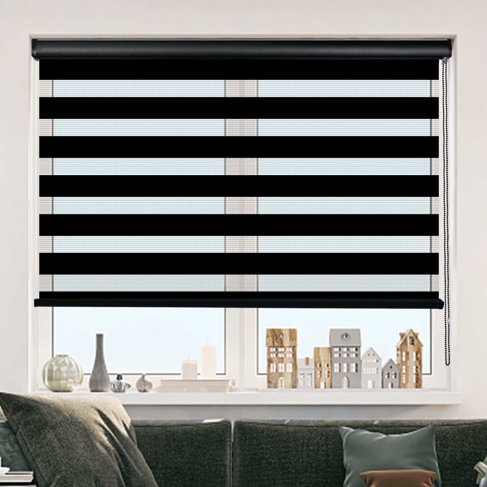 LUCKUP Zebra Blinds Dual Layer Sheer Shades with Valance