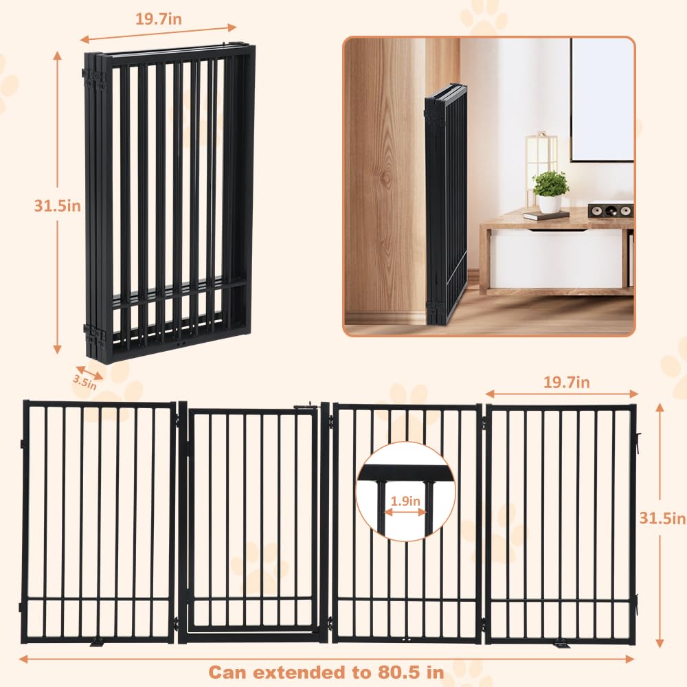 LUCKUP Free Standing Dog Gate with Door Walk Through