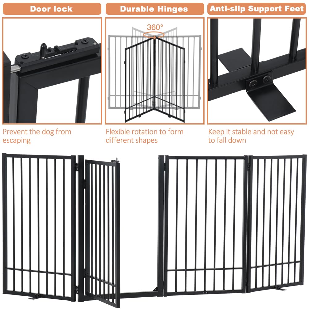 LUCKUP Free Standing Dog Gate with Door Walk Through