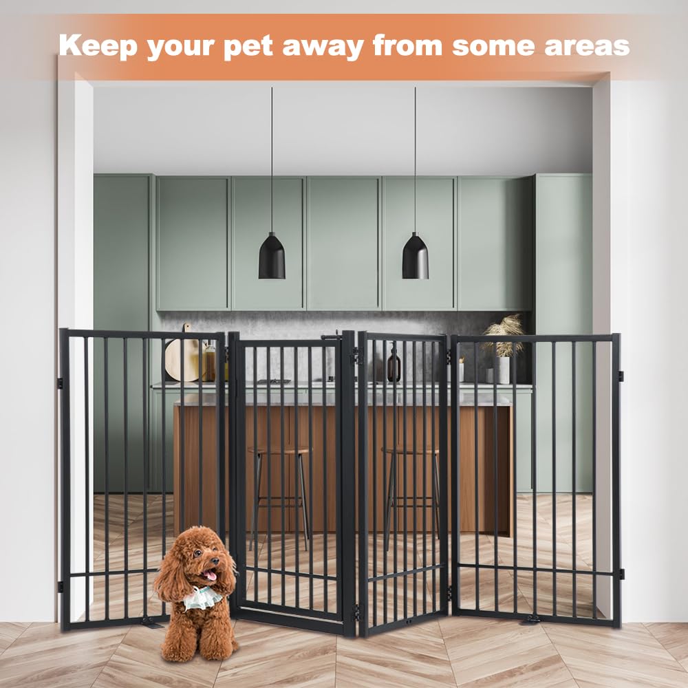 LUCKUP Free Standing Dog Gate with Door Walk Through