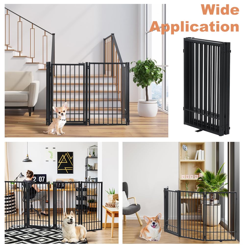 LUCKUP Free Standing Dog Gate with Door Walk Through