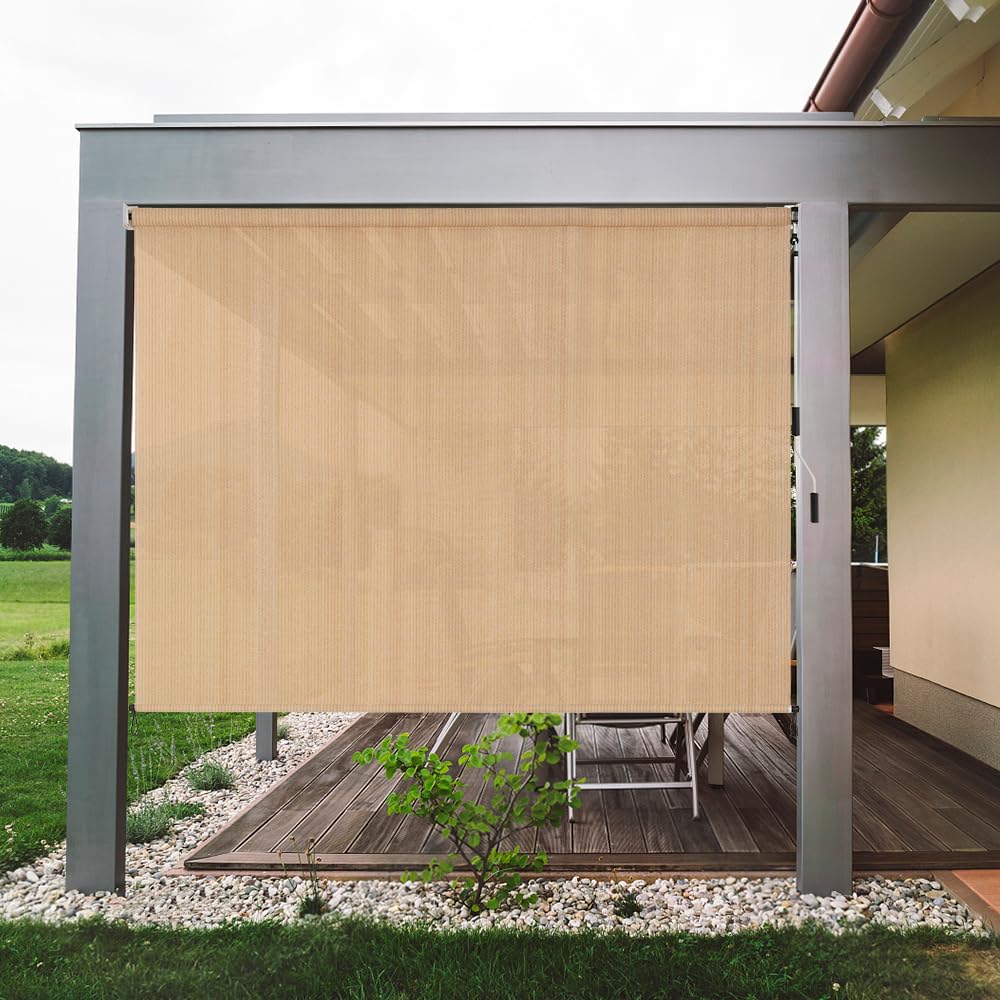 LUCKUP Outdoor Sunshade Roller Shades, Cordless Roll Up Shade Blinds Privacy Screen with 90% UV Protection