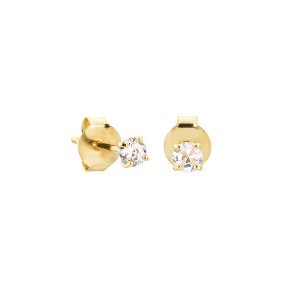 Classy Women 3mm Gold Cubic Zirconia Stud Earrings-DaoMao