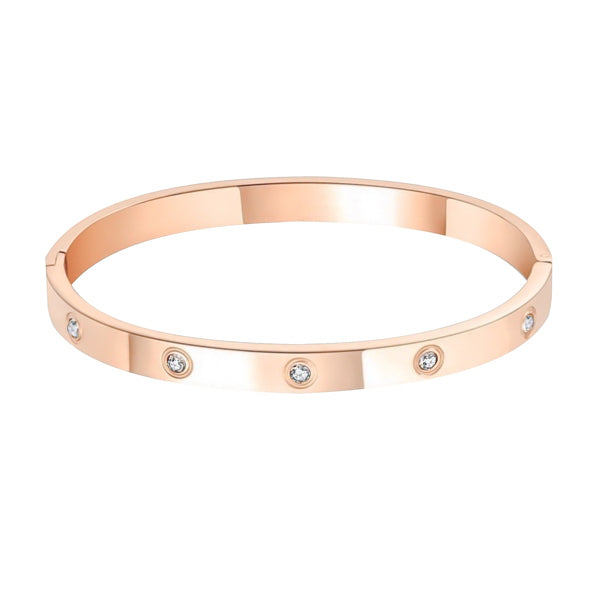 Classy Women 6mm Rose Gold Crystal Bangle Bracelet-DaoMao