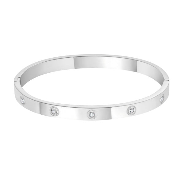Classy Women 6mm Silver Crystal Bangle Bracelet-DaoMao
