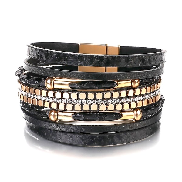 Classy Women Black Snakeskin Leather Cuff Bracelet-DaoMao