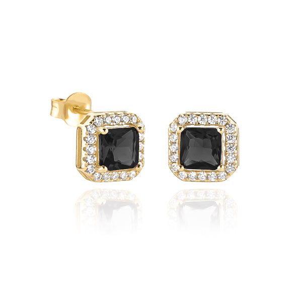 Classy Women Gold Black Square Halo Stud Earrings-DaoMao