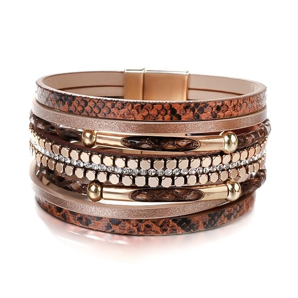 Classy Women Brown Snakeskin Leather Cuff Bracelet-DaoMao