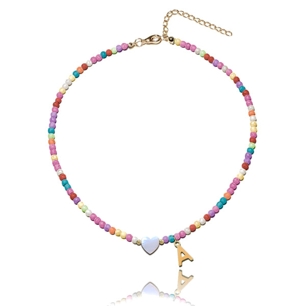 Classy Women Colorful Beaded Initial Choker Necklace-DaoMao