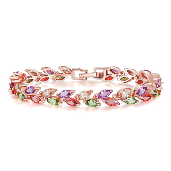 Classy Women Colorful Crystal Leaf Bracelet-DaoMao