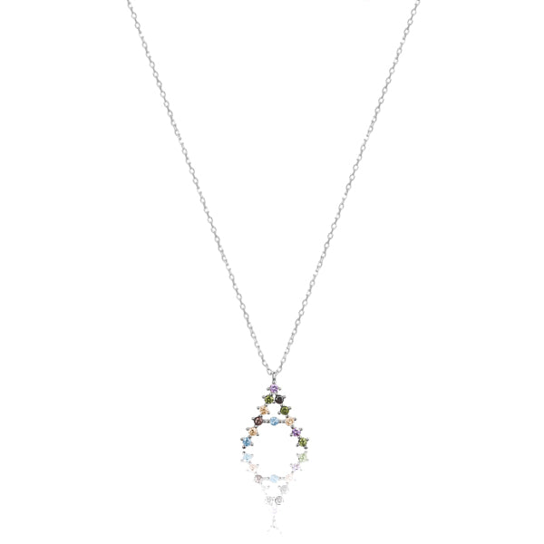 Classy Women Silver Colorful Crystal Initial Necklace-DaoMao