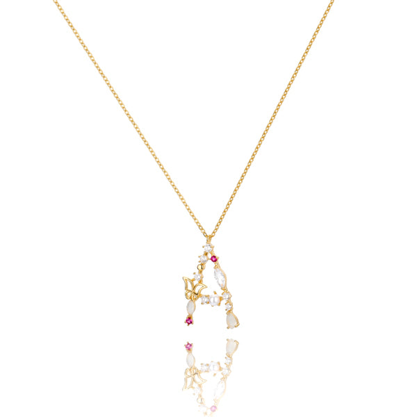 Classy Women Girly White & Pink Initial Necklace-DaoMao