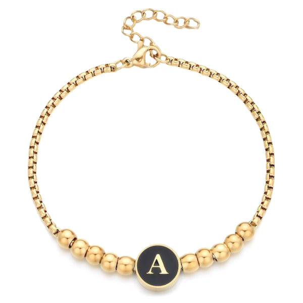 Classy Women Gold Beaded Initial Letter Bracelet-DaoMao
