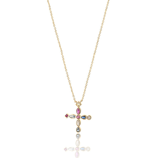 Classy Women Gold Greek Crystal Cross Necklace-DaoMao