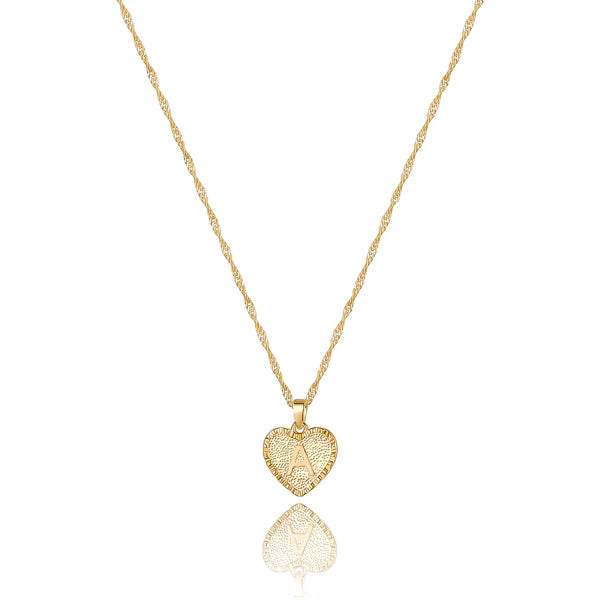 Classy Women Gold Initial Heart Pendant Necklace-DaoMao