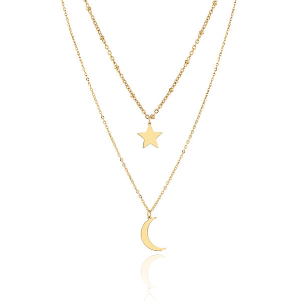 Classy Women Gold Layered Star & Moon Necklace-DaoMao