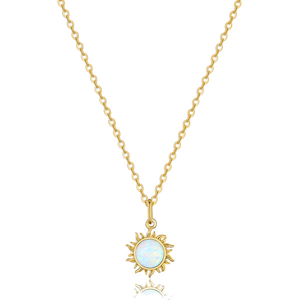 Classy Women 14K Gold Vermeil Opal Sun Pendant Necklace-DaoMao